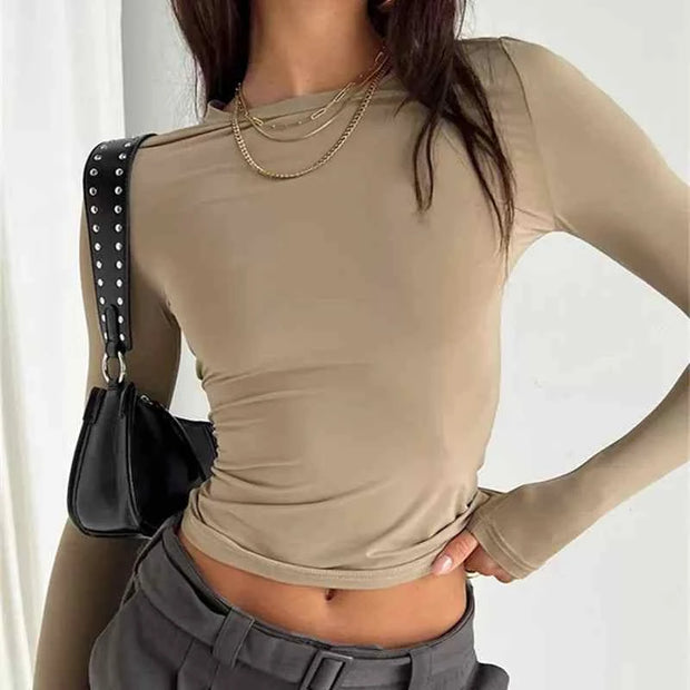 Solid Slim Fit Casual Shirts Female Pullovers Basic Tee Y2k Clothes Streetwear