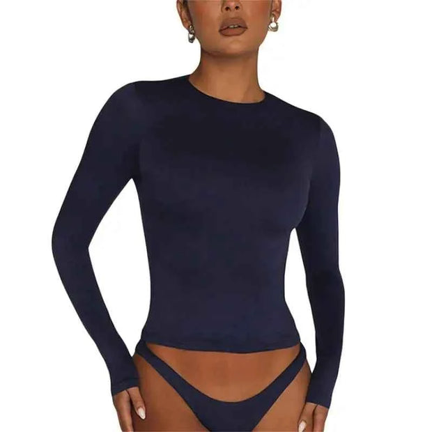 Solid Slim Fit Casual Shirts Female Pullovers Basic Tee Y2k Clothes Streetwear