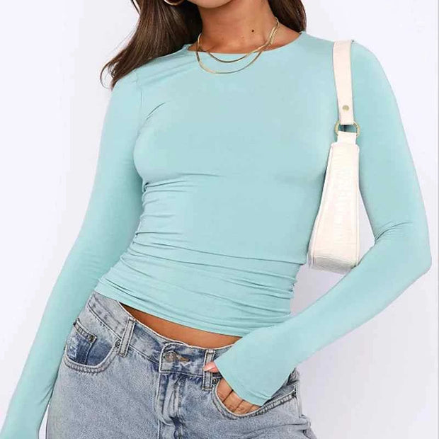 Solid Slim Fit Casual Shirts Female Pullovers Basic Tee Y2k Clothes Streetwear