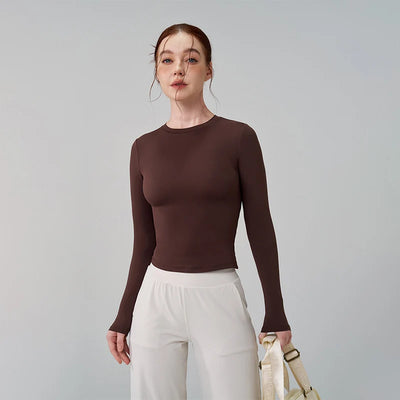 Long Sleeve Gym Tops Woman O-Neck T-Shirts Fitness Sportswear