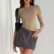 Solid Slim Fit Casual Shirts Female Pullovers Basic Tee Y2k Clothes Streetwear