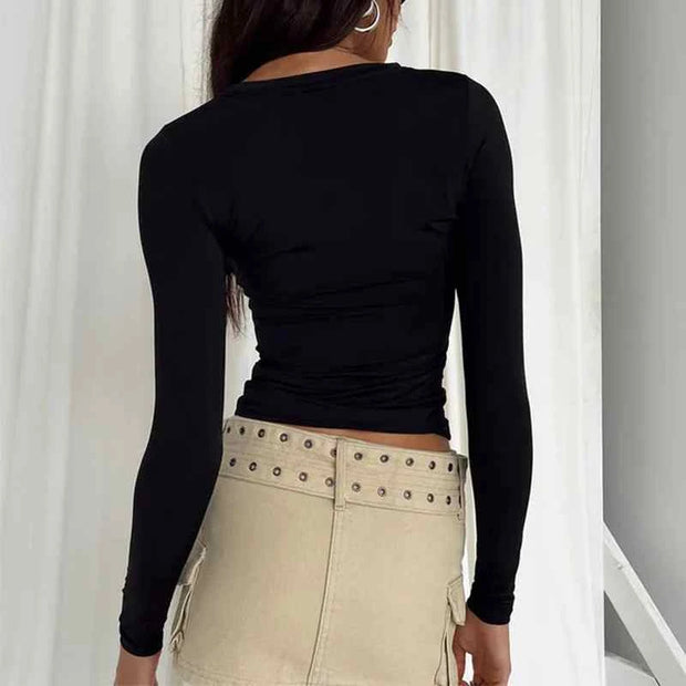 Solid Slim Fit Casual Shirts Female Pullovers Basic Tee Y2k Clothes Streetwear