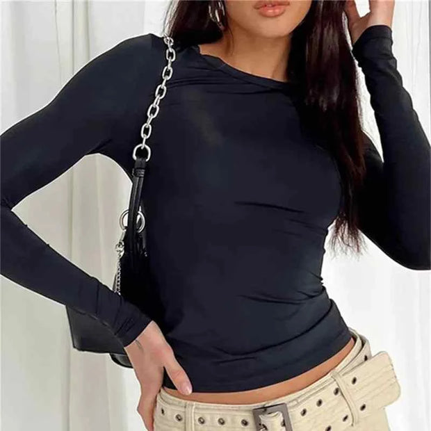 Solid Slim Fit Casual Shirts Female Pullovers Basic Tee Y2k Clothes Streetwear