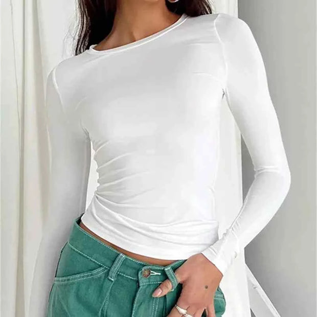 Solid Slim Fit Casual Shirts Female Pullovers Basic Tee Y2k Clothes Streetwear