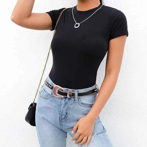 Short Sleeve Woman Body Top Cotton Bodycon Jumpsuit Romper
