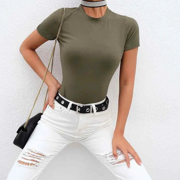 Short Sleeve Woman Body Top Cotton Bodycon Jumpsuit Romper