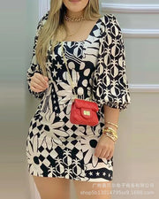 Latest Leisure Black Printed Square Neck Short Skirt