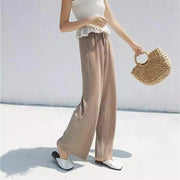 Silk Trousers Elastic Waist Loose Casual Pants