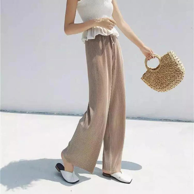 Silk Trousers Elastic Waist Loose Casual Pants