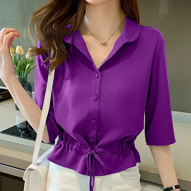 Thin Short Sleeve Shirts Women's Casual  Temperament Tops