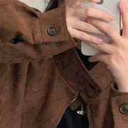 Fashion Lapel Solid Zipper Short Jacket Autumn Winter Long Sleeve Zipper Outwear