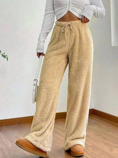 Winter Streetwear Fashion Drawstring Casual Slim Pants Solid Versatile Warm Trousers
