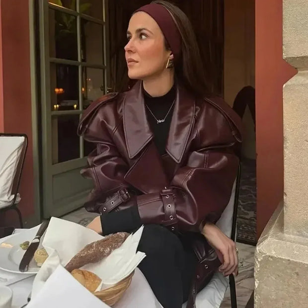 Women Long Sleeved Zipper Pu Jackets Eco-friendly Lady Streetwears