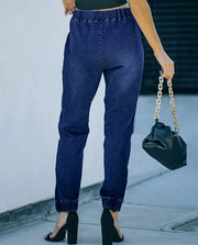 Latest Fashion Commuting Style Drawstring Ripped Pocket Daily Versatile Jeans