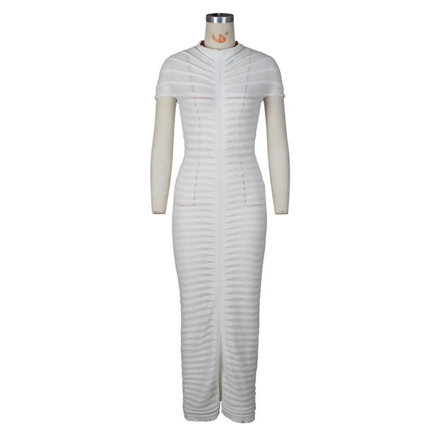 Fashion Short Sleeve Bandage Maxi Party Dresses Woman Skirt