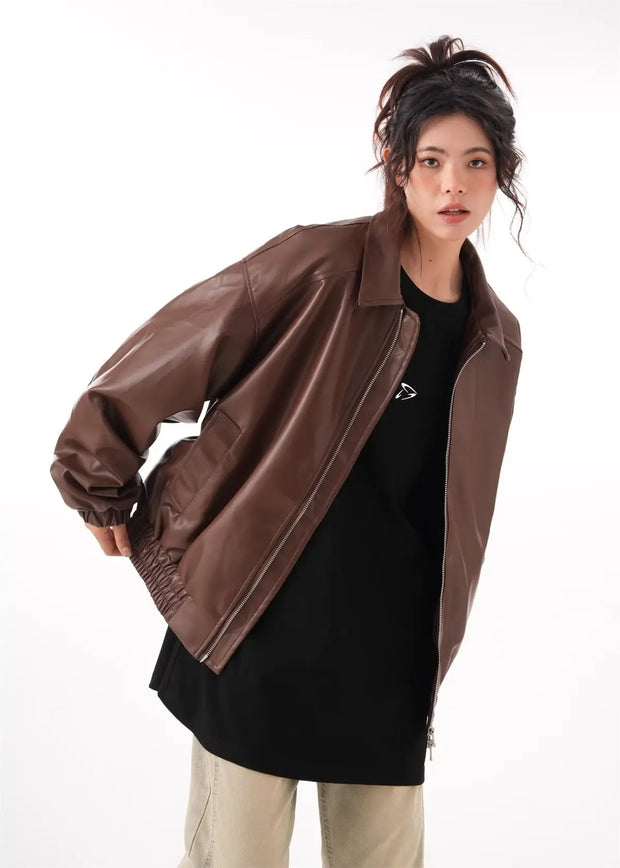 Vintage Long Sleeve Lapel Zipper Puffy Coats Female Street Outerwear