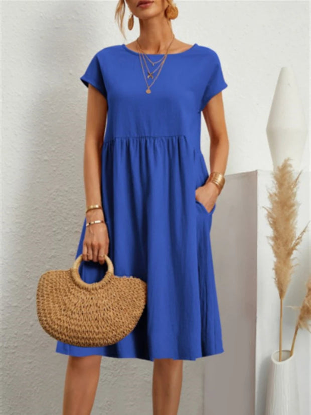 Summer A-line short sleeve boho midi dresses woman robe femme ladies