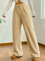 Winter Streetwear Fashion Drawstring Casual Slim Pants Solid Versatile Warm Trousers