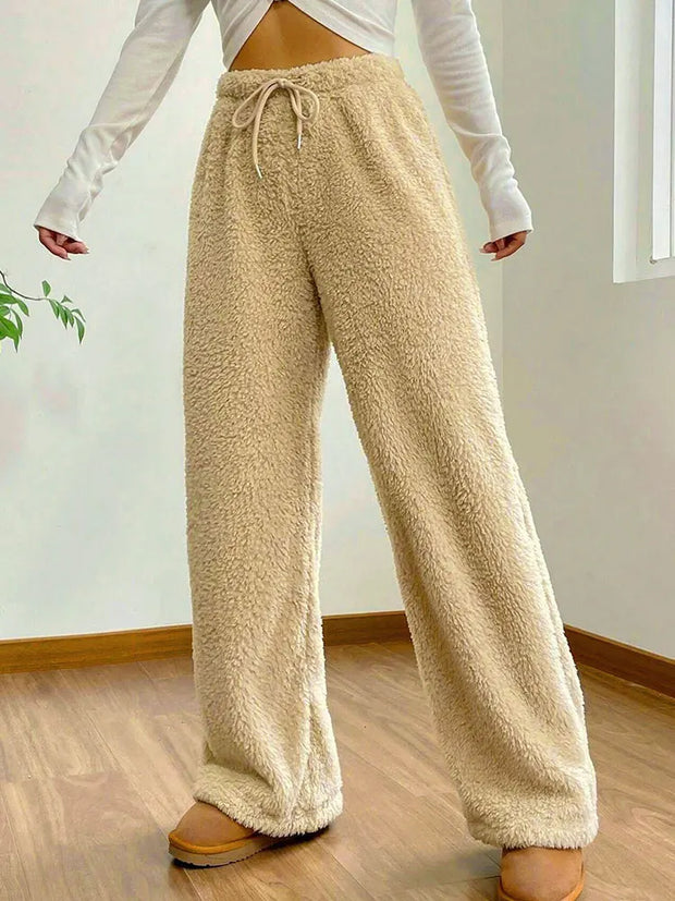 Winter Streetwear Fashion Drawstring Casual Slim Pants Solid Versatile Warm Trousers
