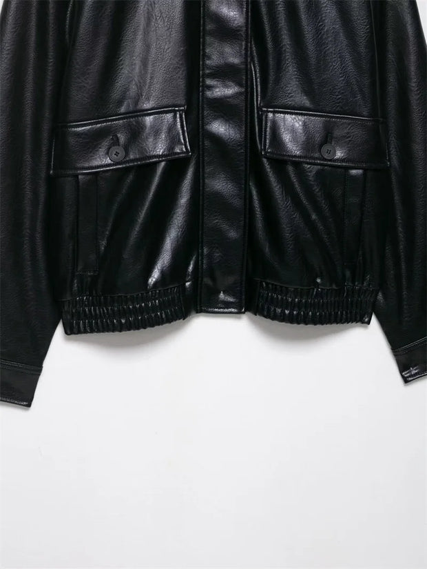 Faux Leather Bomber Jacket Casual Simplicity Stylish Statement