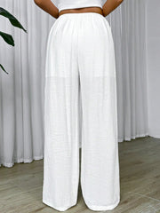 Solid White 25 Spring Summer Drawstring Waist Wide Leg Pants