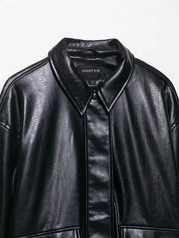 Faux Leather Bomber Jacket Casual Simplicity Stylish Statement