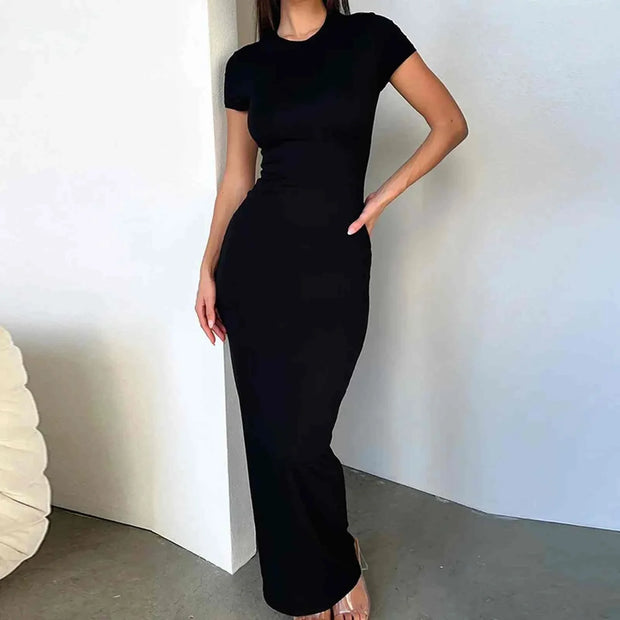 Solid Color Wraped Hip Package Long Dress Female Sexy Dress
