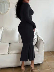 Basic Minimalist Causual Fashion Scoop Neck Long Dress, Womenswear