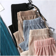 Silk Trousers Elastic Waist Loose Casual Pants