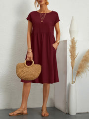 Summer A-line short sleeve boho midi dresses woman robe femme ladies