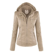 Coat Female Winter Motorcycle Jacket PU Leather Zipper Hoodies Outerwear