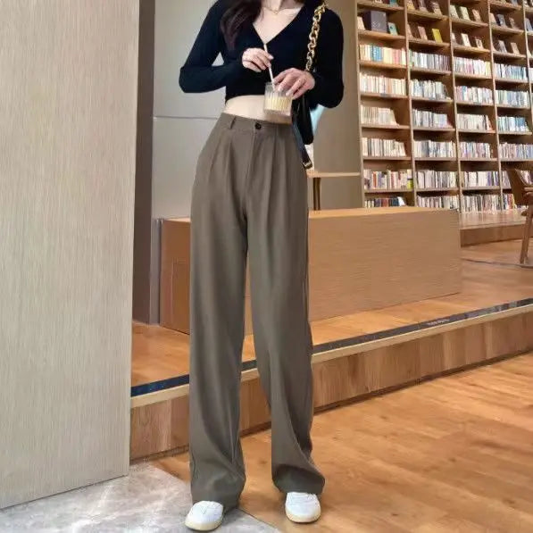 White High Waist Fluid Korean Style Wide Leg Palazzo Straight Fashion Casual