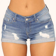 Shorts Jeans Ripped Mid Waist Solid Color Soft Short Jeans