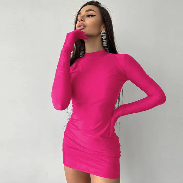 Round Neck Gloves Minimalist Solid Color Casual Outdoor Shift Dress