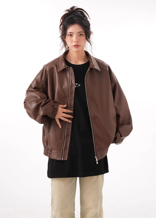 Vintage Long Sleeve Lapel Zipper Puffy Coats Female Street Outerwear