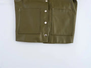 New Winter Imitation Leather Cropped Jacket for Women Casual Chic Ladies Clothes