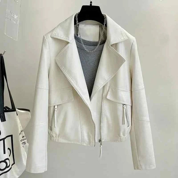Brown Moto Biker Leather Coats Casual jacket Streetwear Zipper PU Outwear