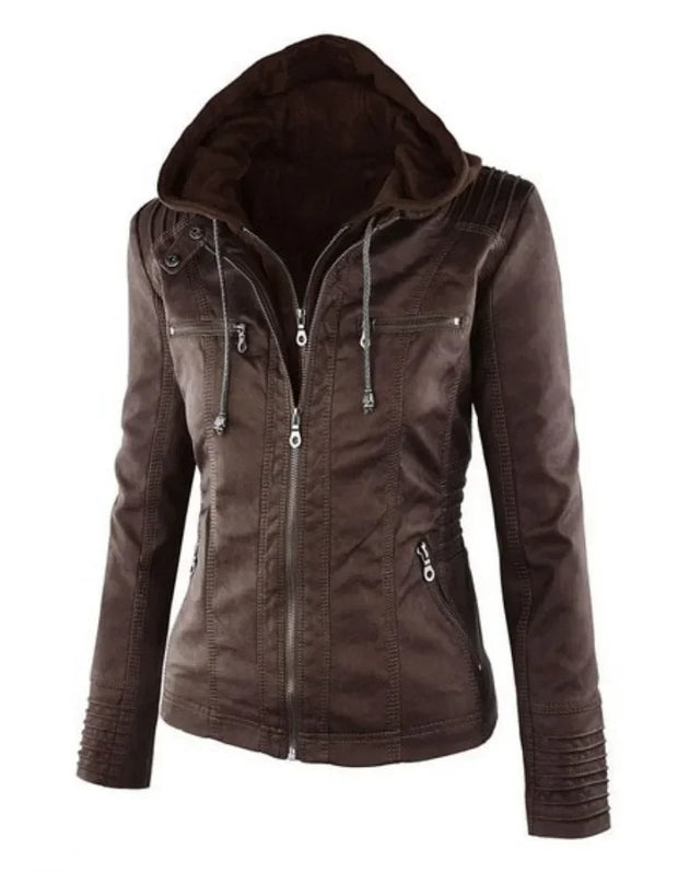 Winter Motorcycle Gothic Hoodies Outerwear Faux Leather PU Basic Jacket Coat