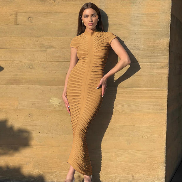Fashion Short Sleeve Bandage Maxi Party Dresses Woman Skirt