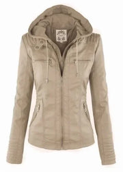 Coat Female Winter Motorcycle Jacket PU Leather Zipper Hoodies Outerwear