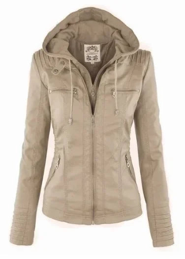 Coat Female Winter Motorcycle Jacket PU Leather Zipper Hoodies Outerwear