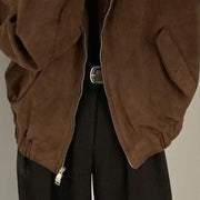Fashion Lapel Solid Zipper Short Jacket Autumn Winter Long Sleeve Zipper Outwear
