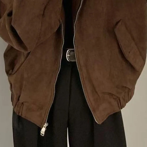 Fashion Lapel Solid Zipper Short Jacket Autumn Winter Long Sleeve Zipper Outwear