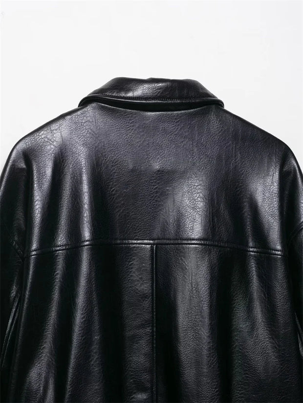 Faux Leather Bomber Jacket Casual Simplicity Stylish Statement