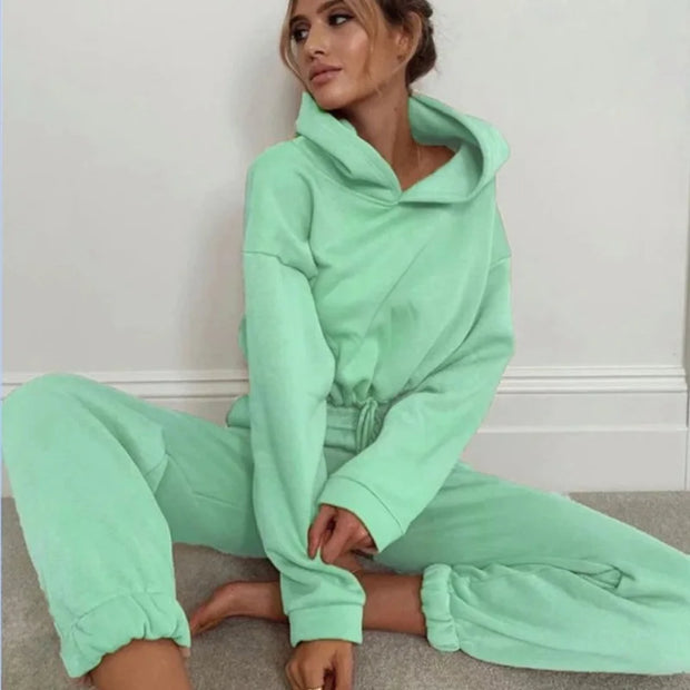 Fashion Trend Women's, Long-sleeved Sports Casual Suit Waist Two-piece Set