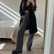 Women Striped Grey Black Pants Woman High Waist Baggy Suit Pants