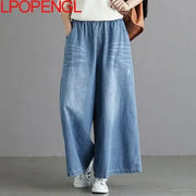 Wide leg Street Style Vintage High Waist Pockets ripped Jean