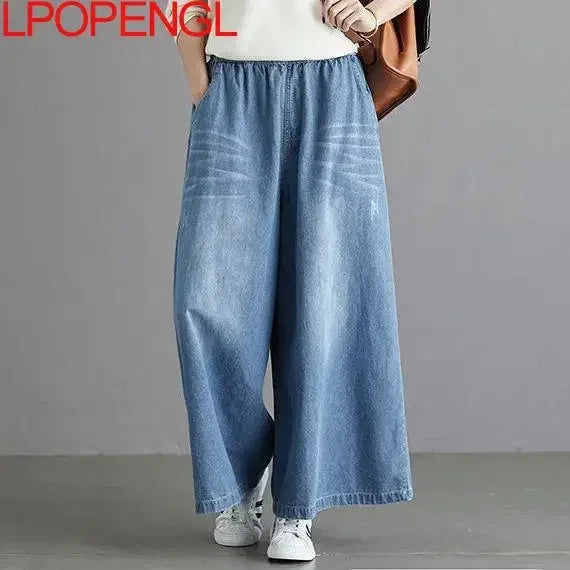 Wide leg Street Style Vintage High Waist Pockets ripped Jean