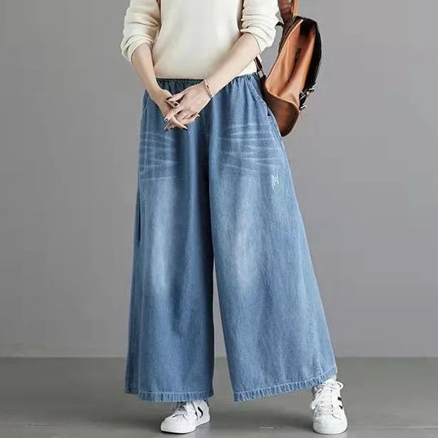 Wide leg Street Style Vintage High Waist Pockets ripped Jean