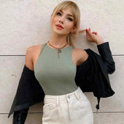 Sheath Crotch Basic Solid Overall Top Slim Casual Bodysuit Bodycon